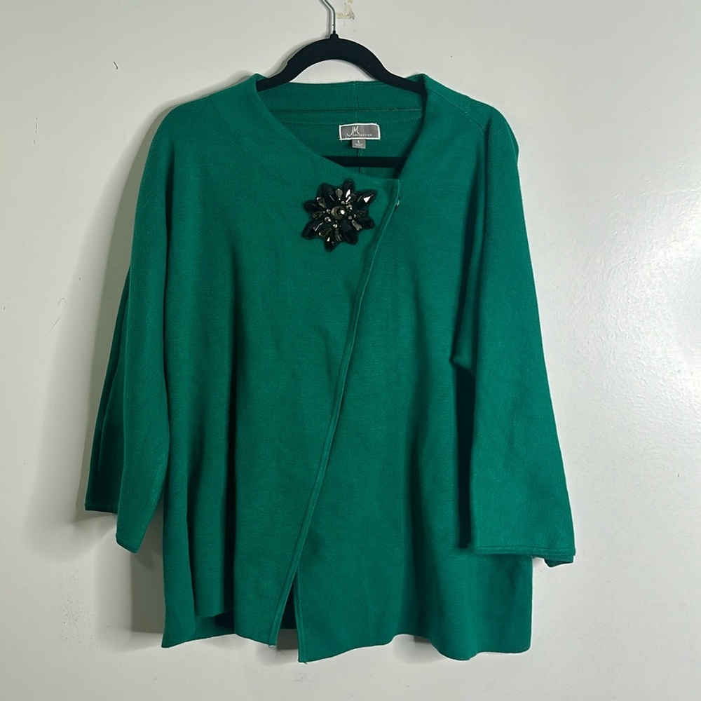JM green topper sweater cardigan size large